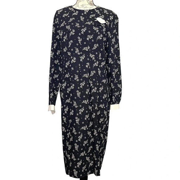 Vintage Leslie Fay Floral Midi Modest Retro 90s Dress Size 14 - Picture 1 of 9